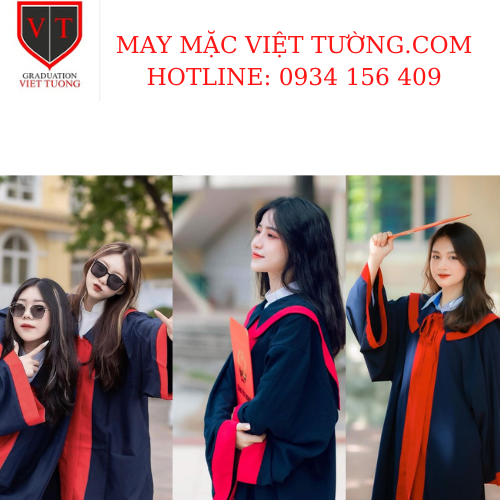 THUÊ ÁO TỐT NGHIỆP HỌC SINH MÀU XANH ĐEN PHỐI ĐỎ